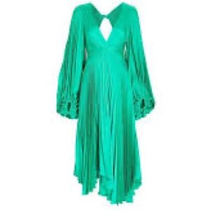 ACLER Women's Green Palms Pleated Satin Midi Dress